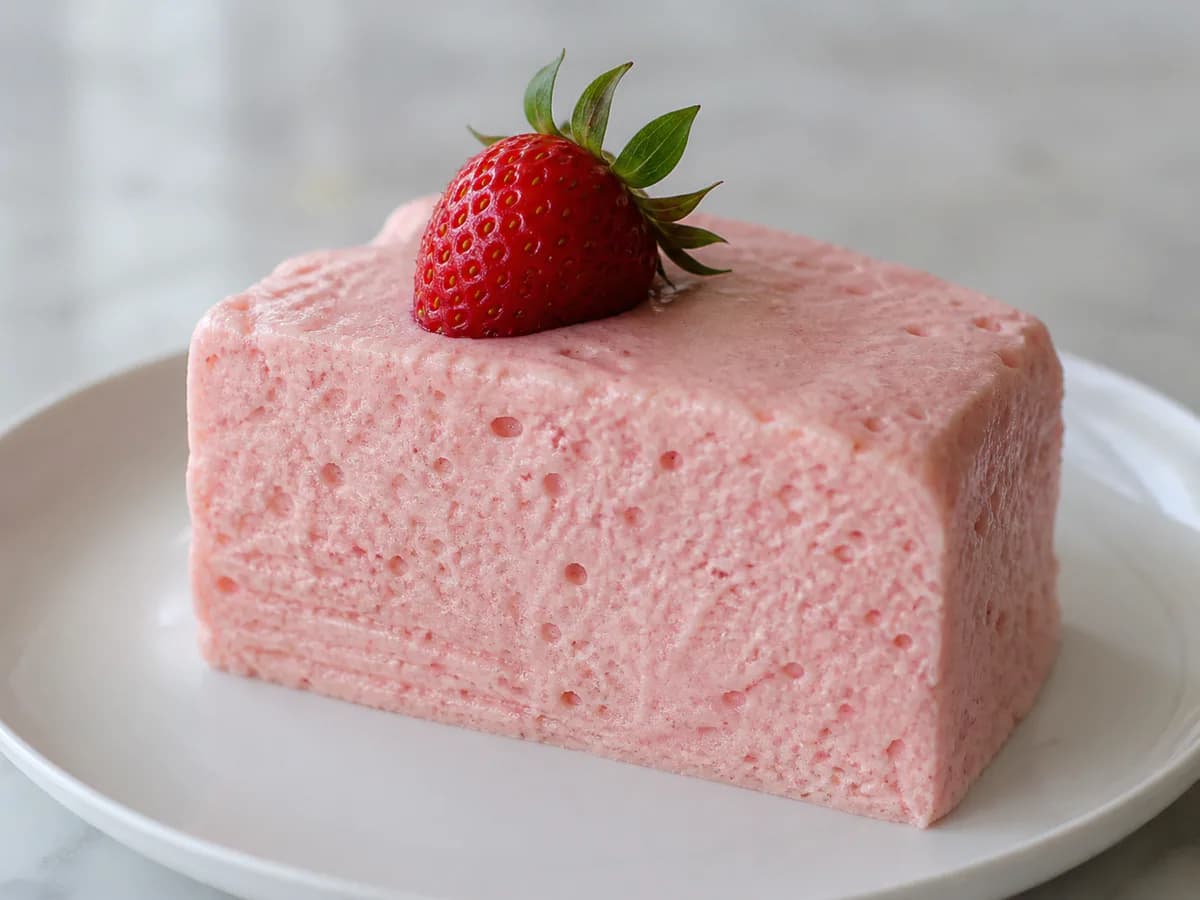 Pormenor de uma porção de Semifrio Nuvem de Morango