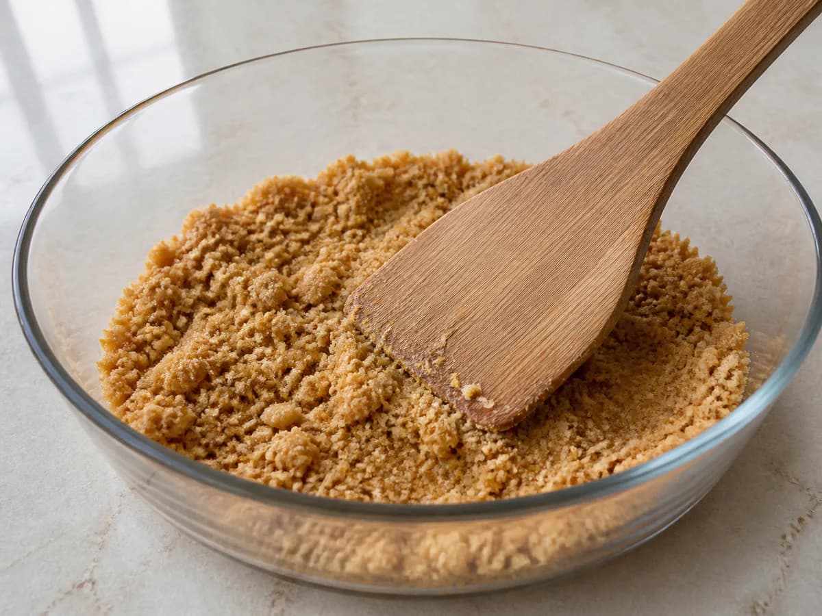 Preparação de Sobremesa de Bolacha com Pudim e Natas durante a confeção