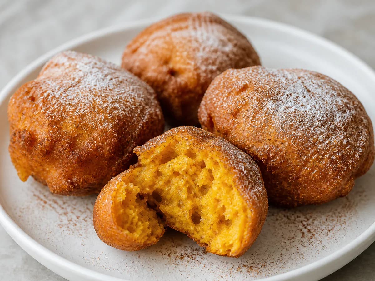 Pormenor de uma porção de Sonhos de Abóbora - Os Nossos Sonhos Preferidos No Natal