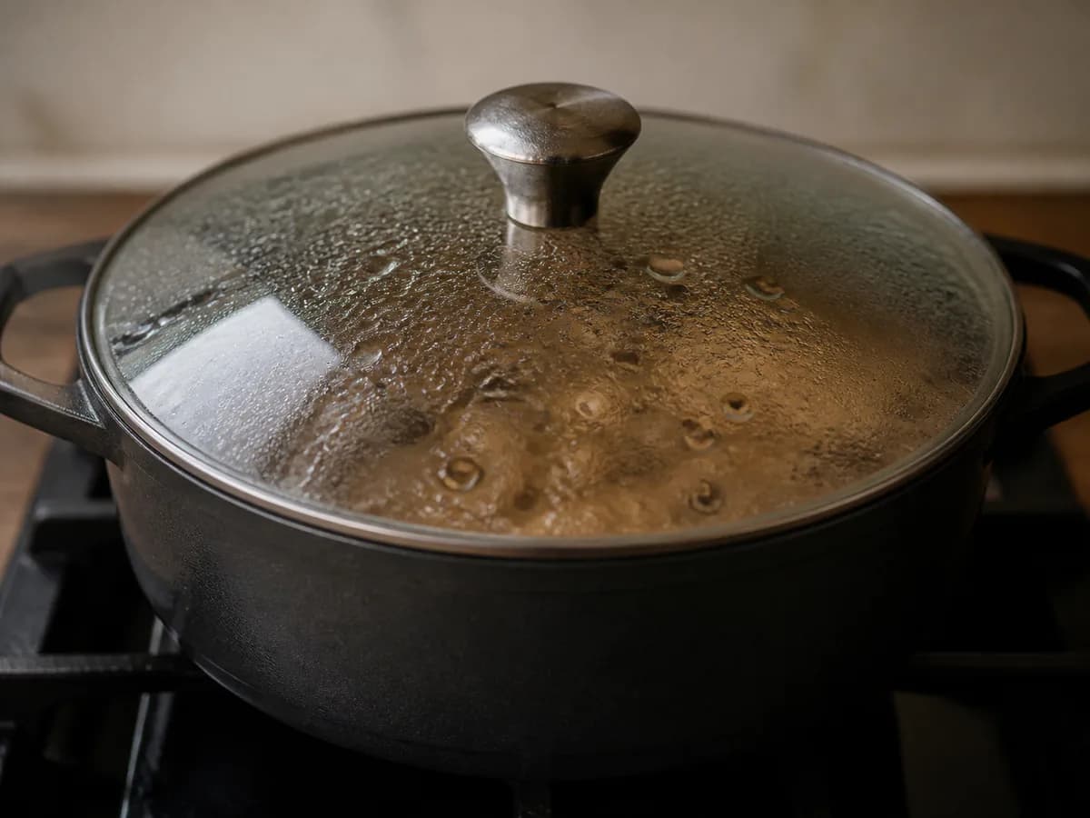 Preparação de Sopa Cremosa de Cogumelos durante a confeção