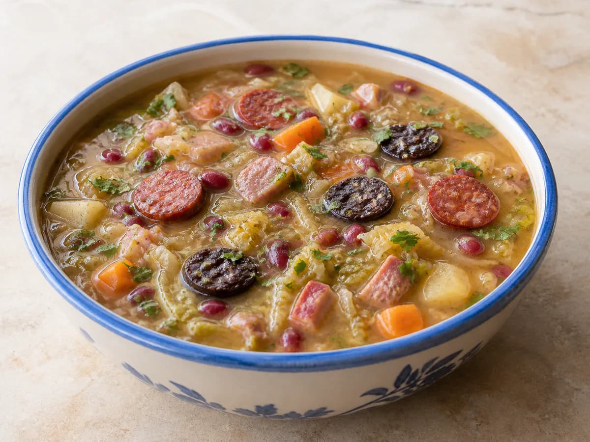 Sopa da Pedra com Couve Lombarda