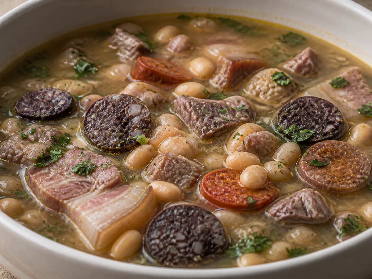 Pormenor de uma porção de Sopa da Pedra de Almeirim