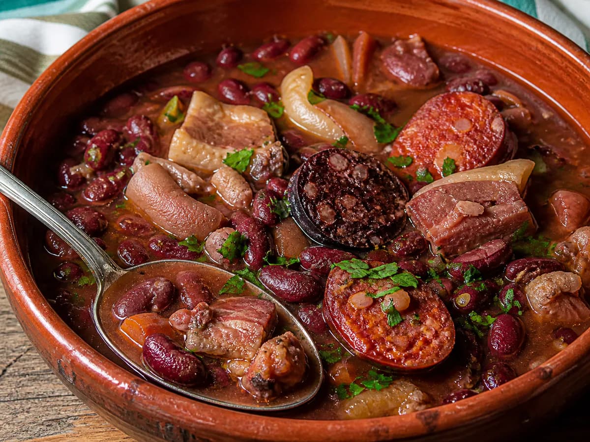 Pormenor de uma porção de Sopa da Pedra com Toucinho e Entremeada