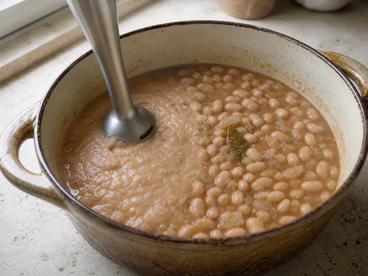 Preparação de Sopa de Feijão e Couve Rosinha durante a confeção