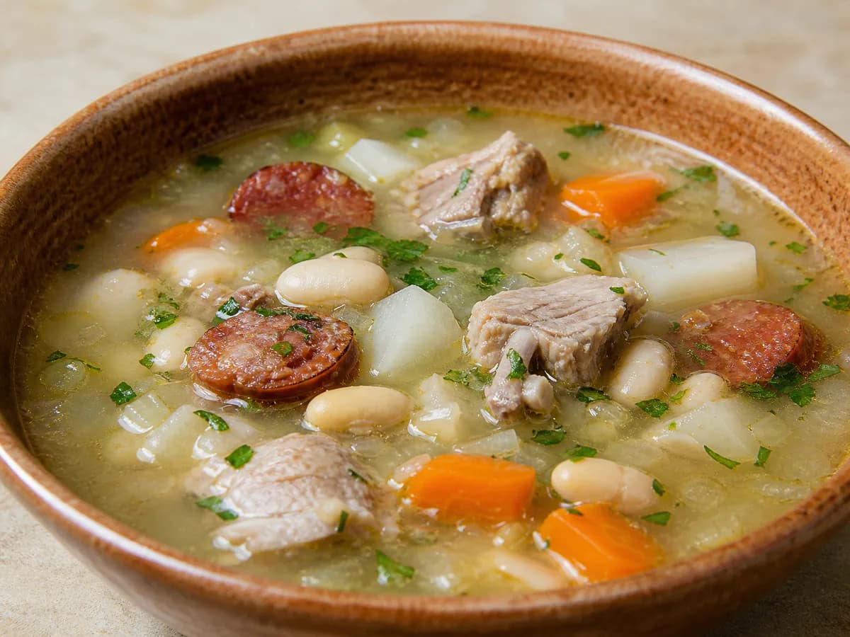 Pormenor de uma porção de Sopa Grossa da Aldeia