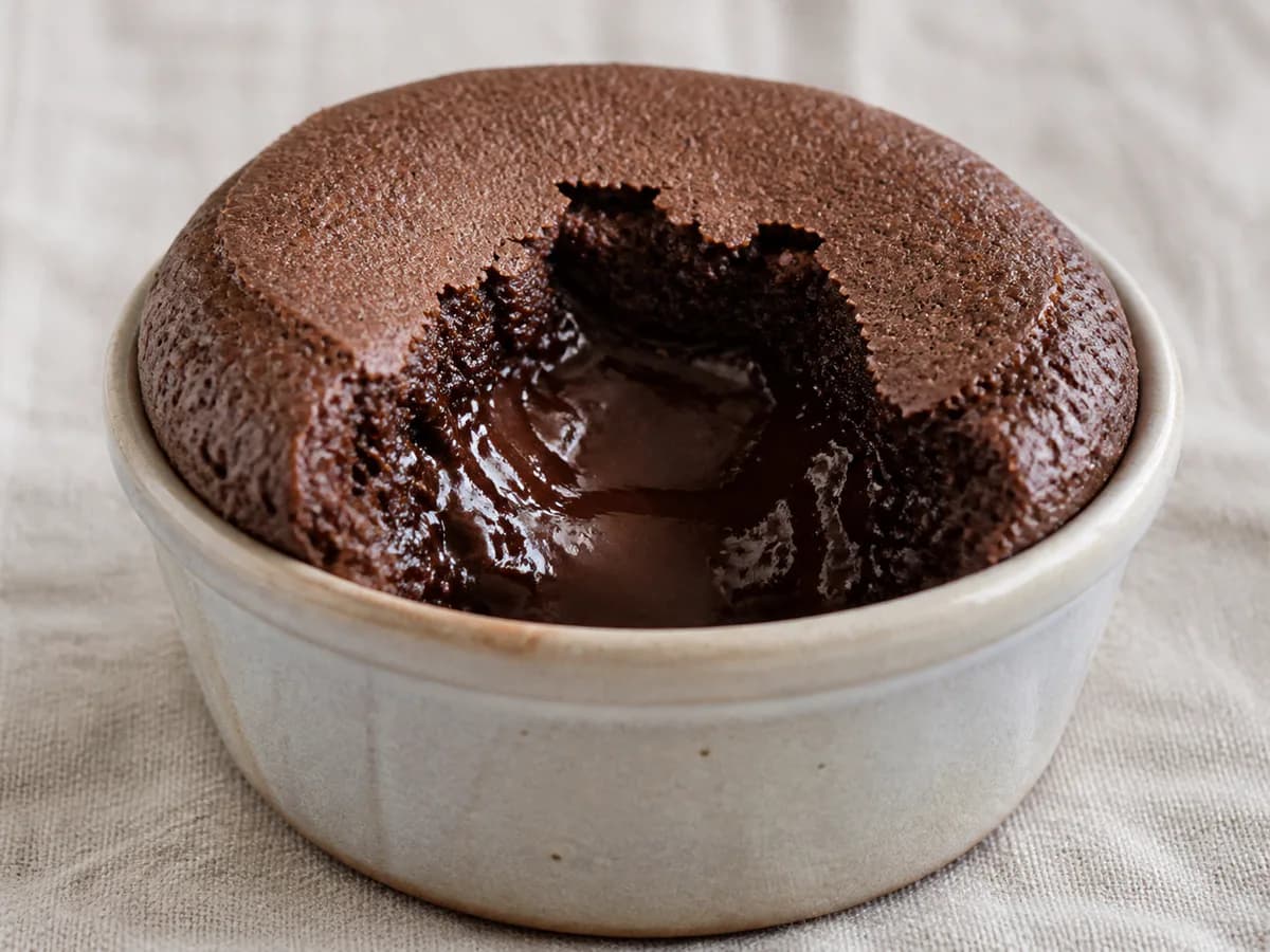 Pormenor de uma porção de Sufle de Chocolate Divinal