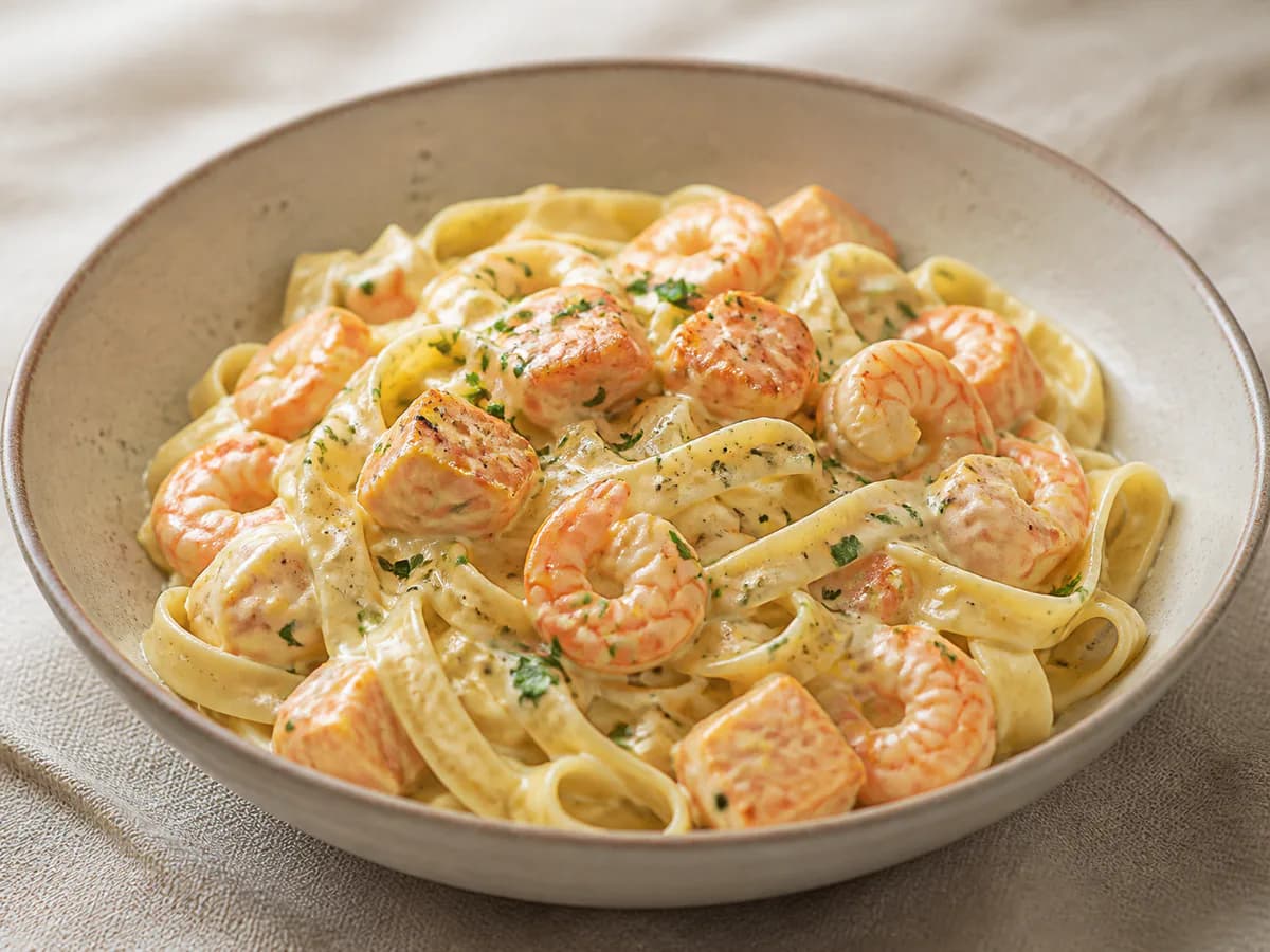 Tagliatelle com Salmão e Gambas