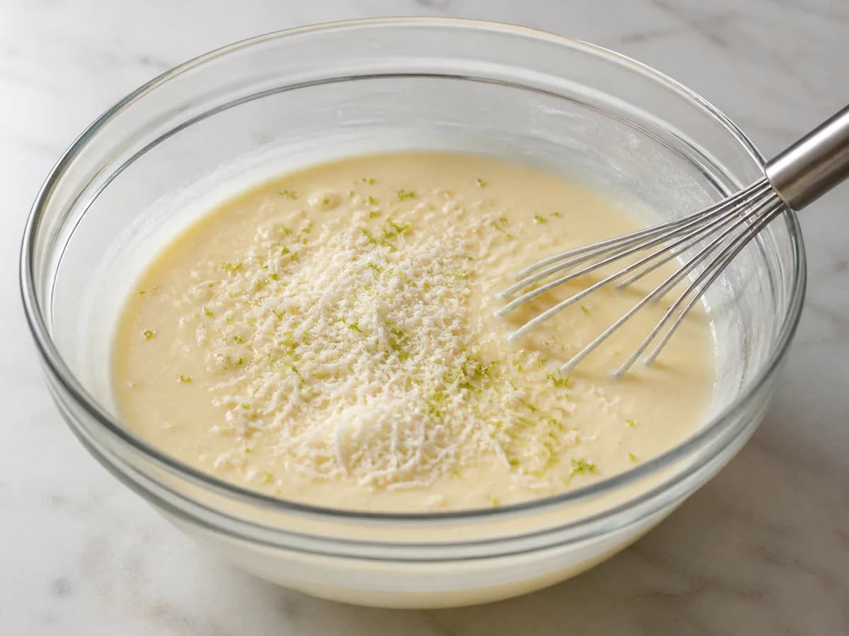 Preparação de Tarte Cremosa de Coco e Limão durante a confeção