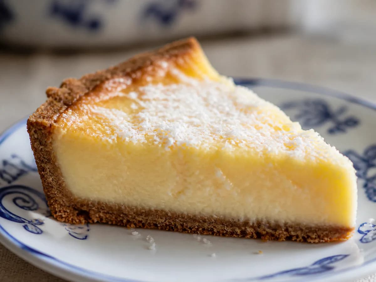 Pormenor de uma porção de Tarte Cremosa de Coco Muito Fácil de Fazer