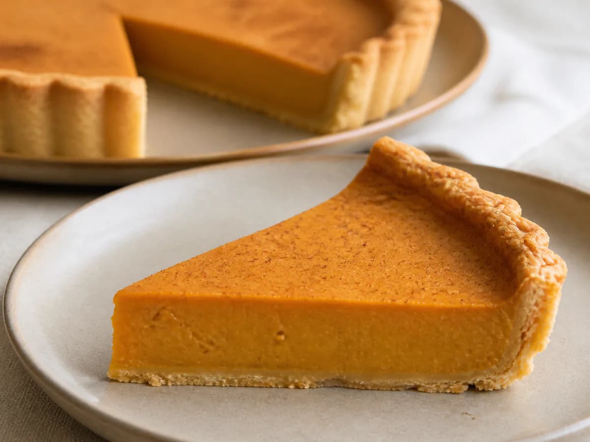 Pormenor de uma porção de Tarte de Abóbora