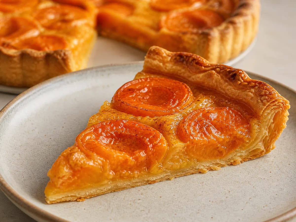 Pormenor de uma porção de Tarte de Alperce