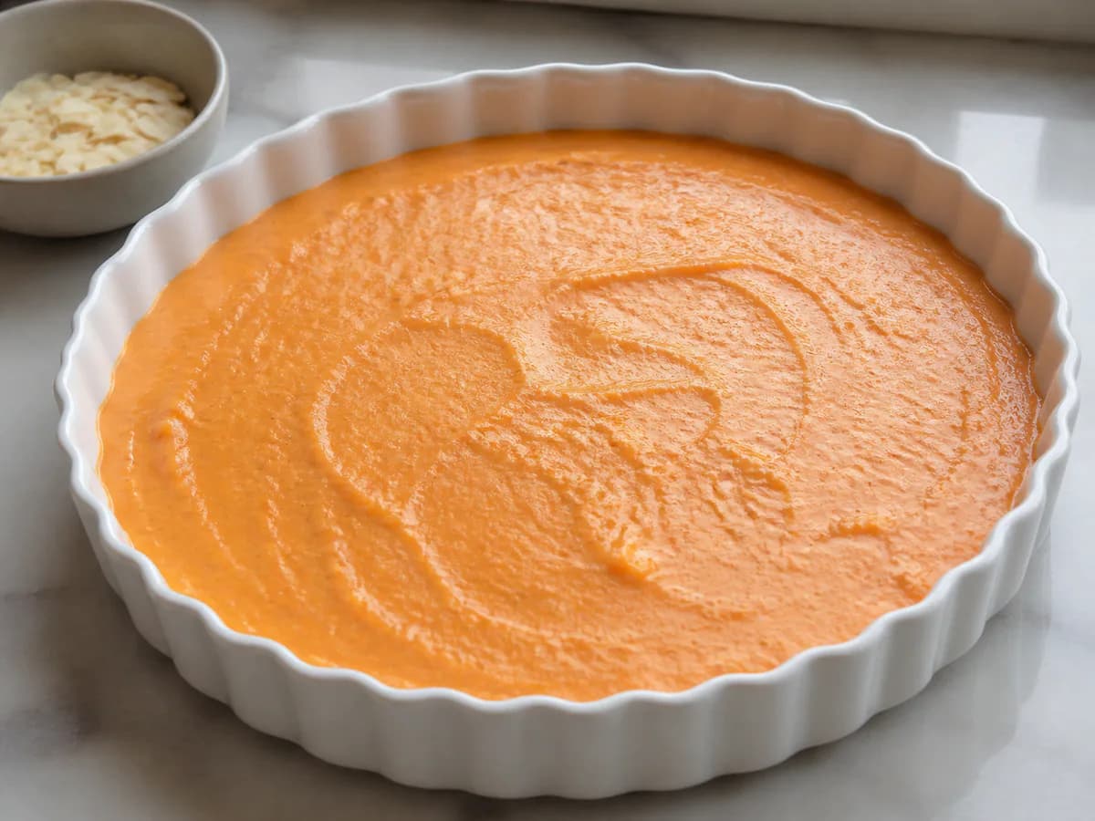 Preparação de Tarte de Batata Doce e Amêndoa durante a confeção