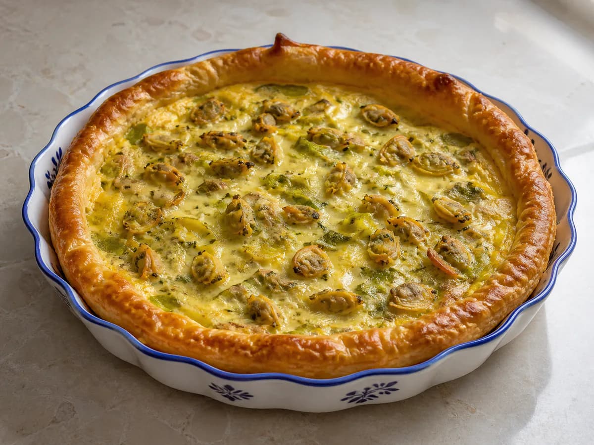 Tarte de Berbigão com Alho Francês