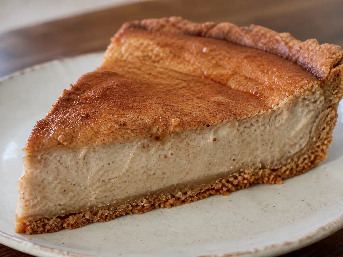 Pormenor de uma porção de Tarte de Canela Cremosa