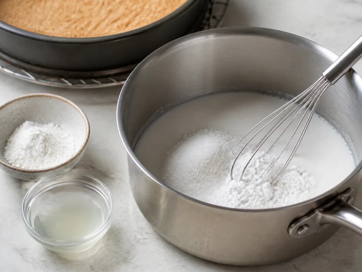 Preparação de Tarte Deliciosa de Coco Sem Açúcar e Sem Glúten durante a confeção