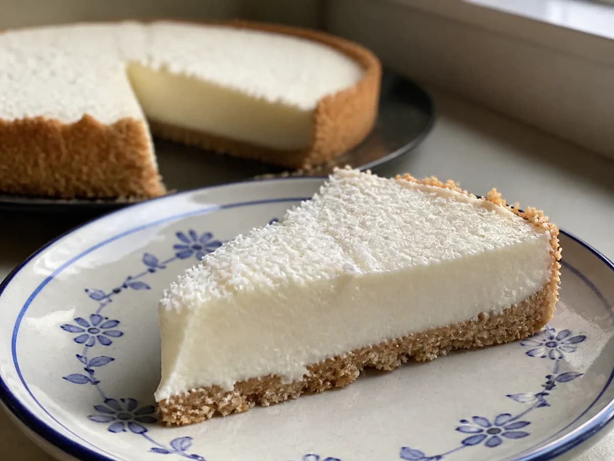 Pormenor de uma porção de Tarte Deliciosa de Coco Sem Açúcar e Sem Glúten