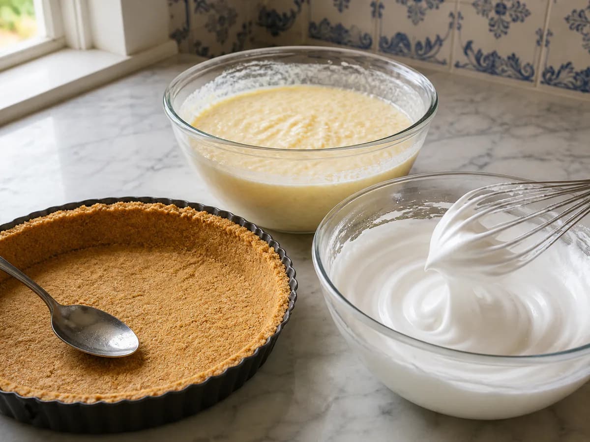 Preparação de Tarte de Coco Merengada durante a confeção