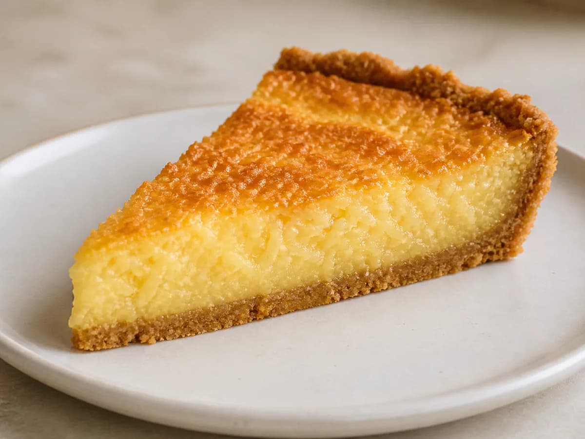 Pormenor de uma porção de Tarte de Coco Simples
