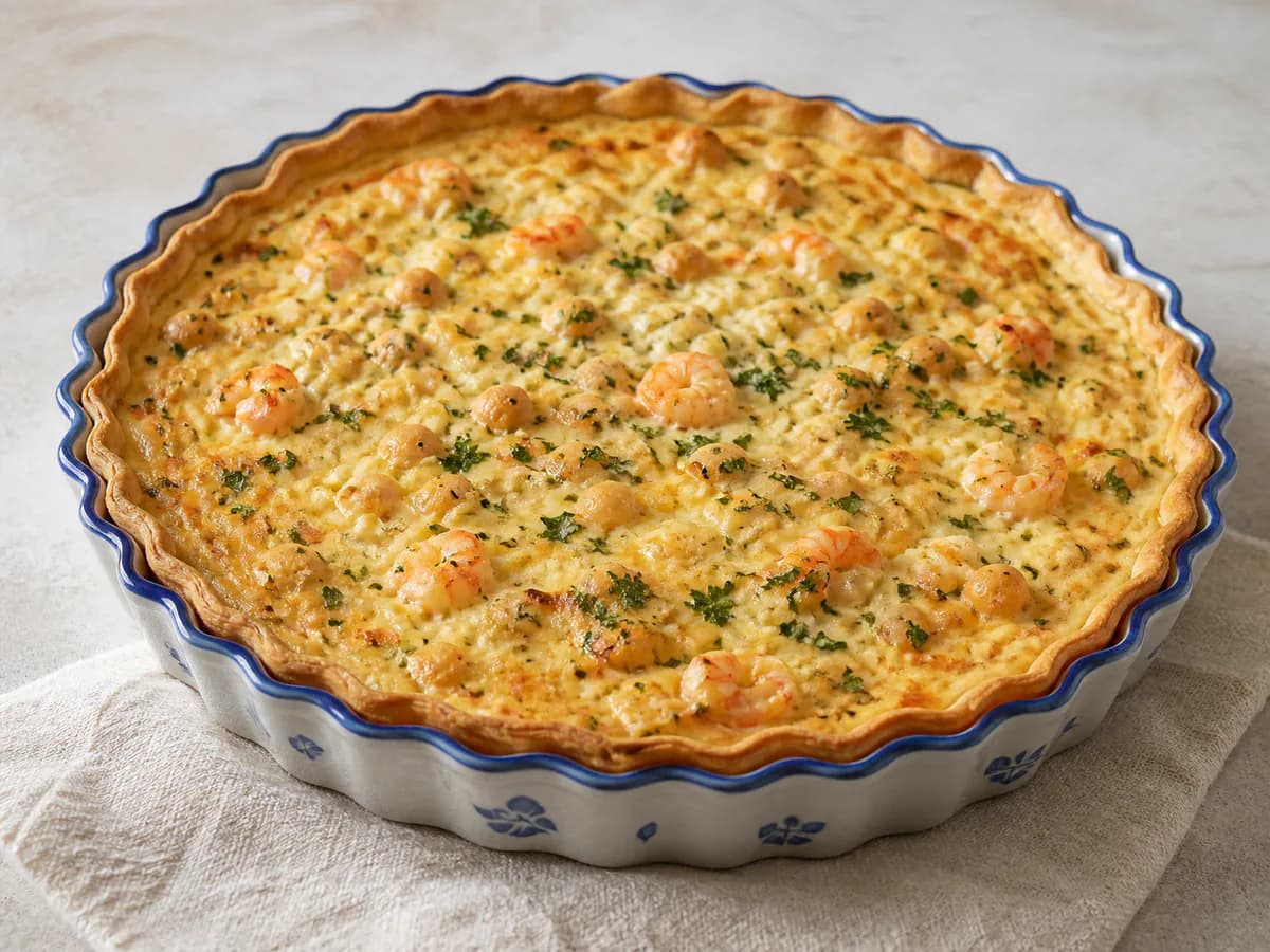 Tarte de Grão com Bacalhau e Camarão