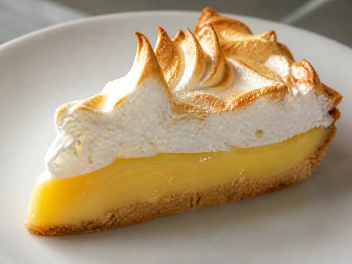 Pormenor de uma porção de Tarte de Limão Bastante Merengada