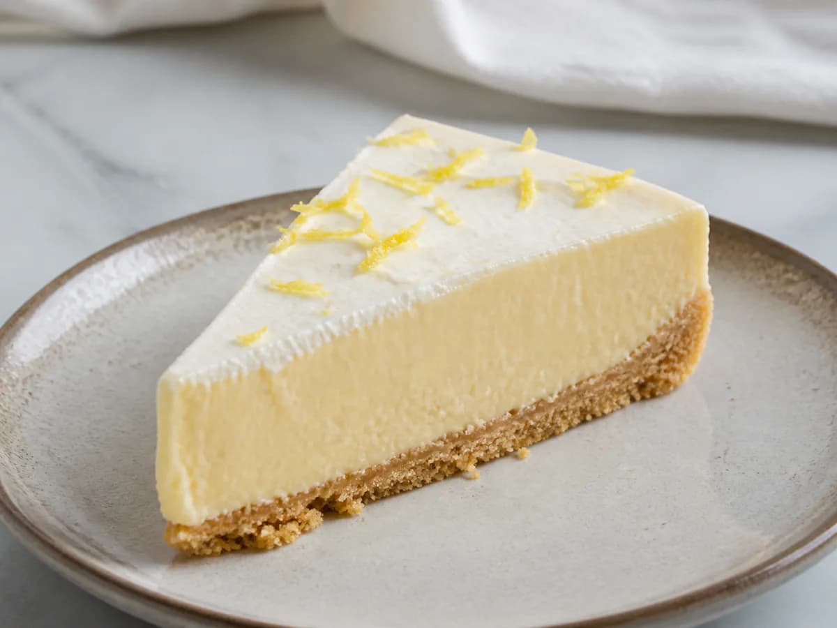 Pormenor de uma porção de Tarte Fria de Limão com Base de Bolacha