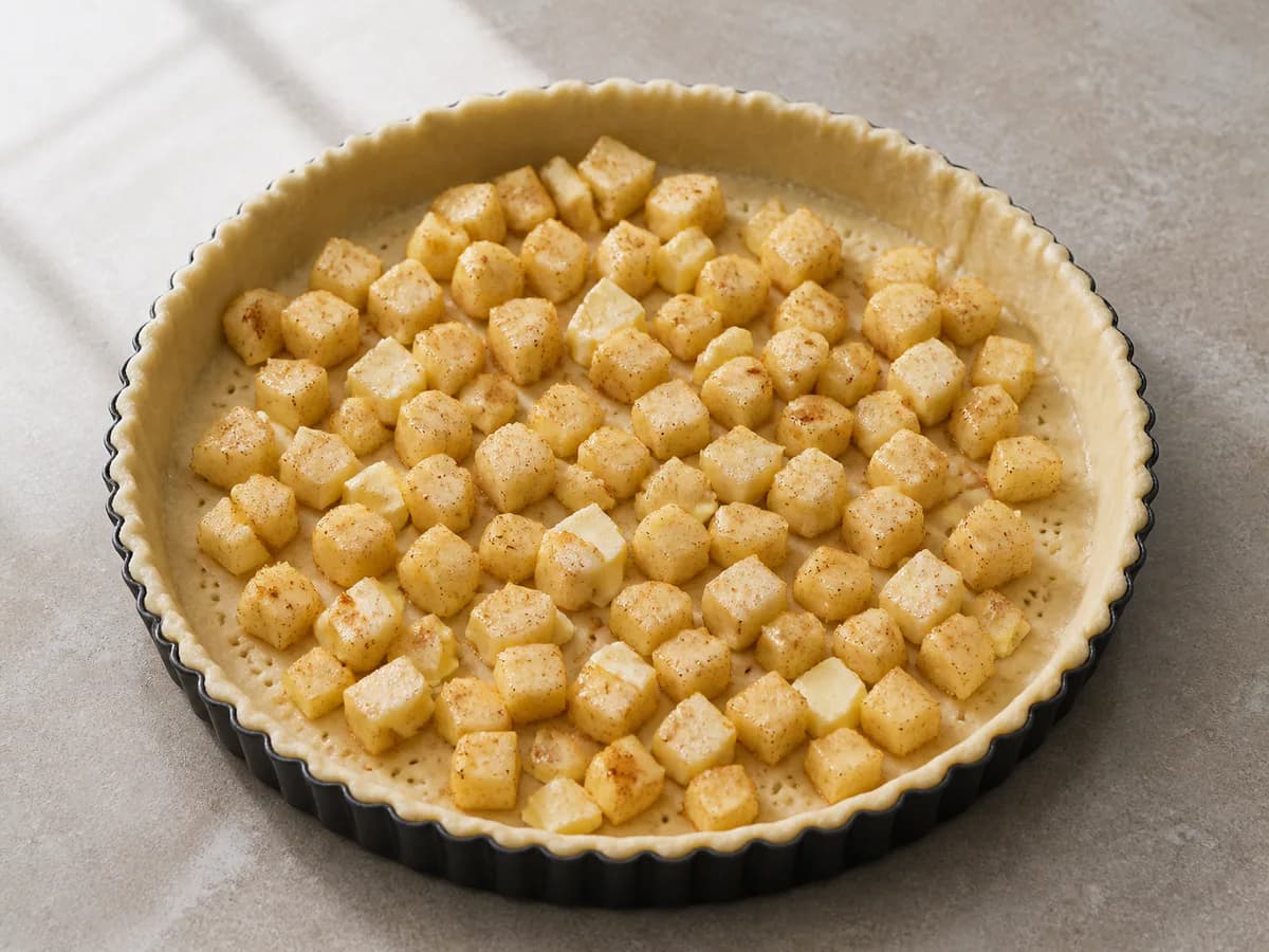 Preparação de Tarte de Maçã e Iogurte Grego durante a confeção
