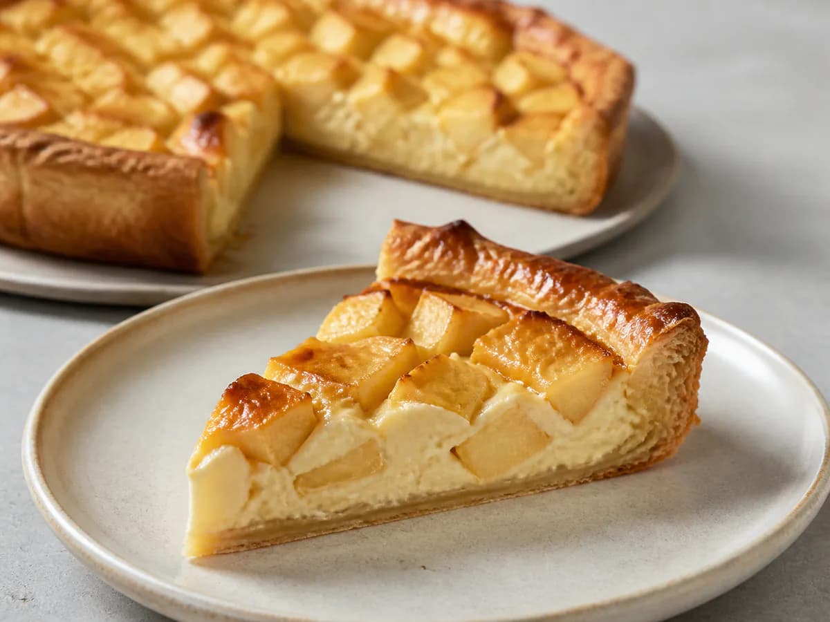 Pormenor de uma porção de Tarte de Maçã e Iogurte Grego