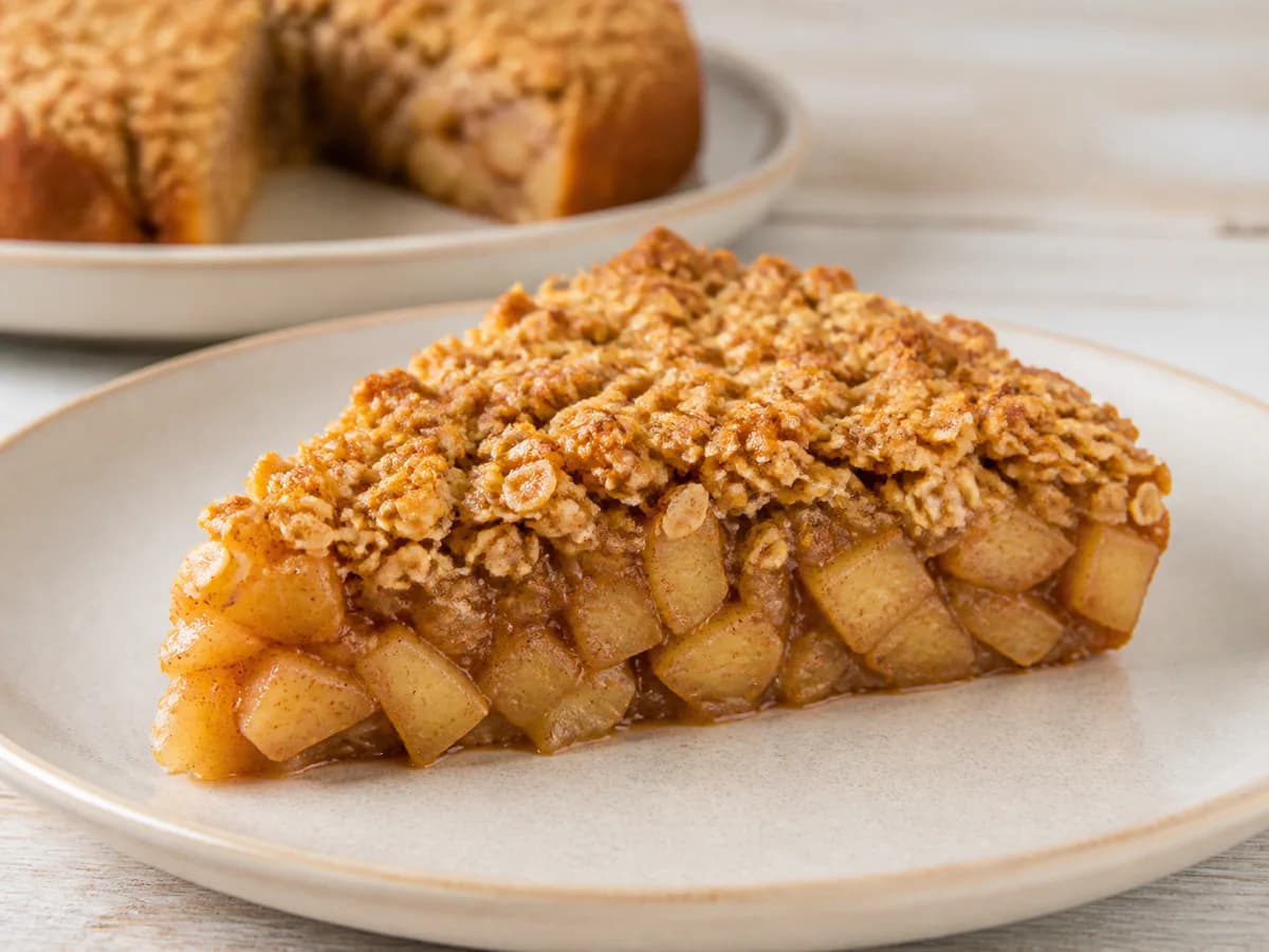 Pormenor de uma porção de Tarte de Maçã Light Saudável