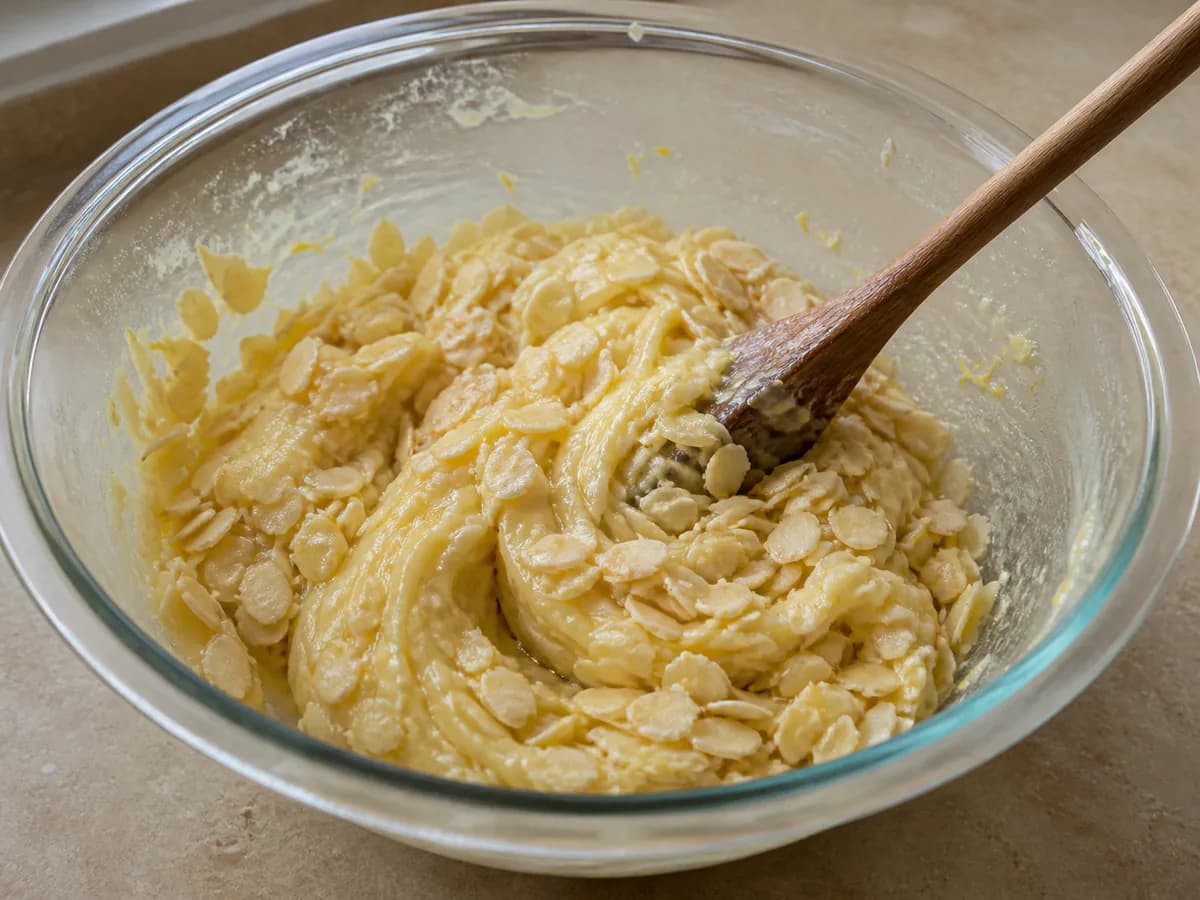 Preparação de Tarte de Marmelada com Amêndoa durante a confeção
