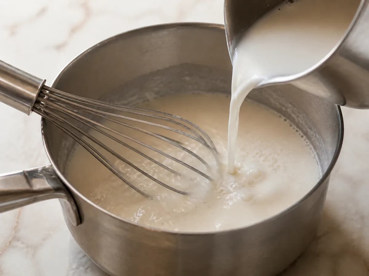 Preparação de Pastéis de Nata com Creme Espesso de Farinha durante a confeção