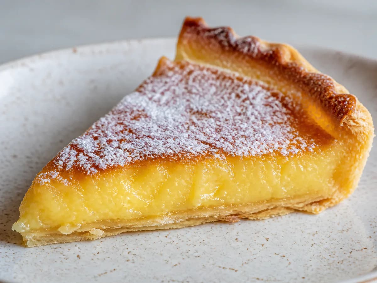 Pormenor de uma porção de Tarte de Natas Simples