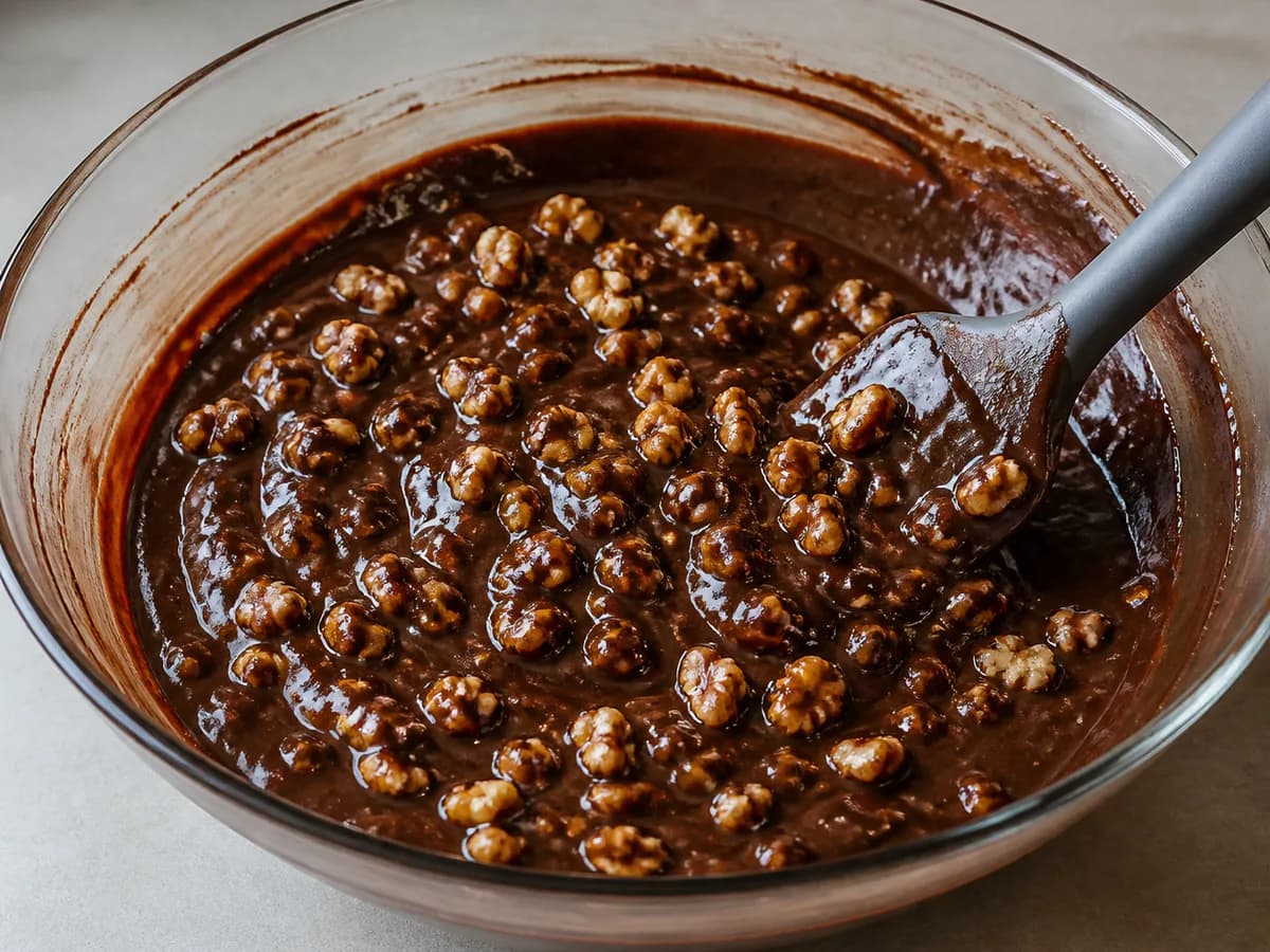 Preparação de Tarte de Nozes e Chocolate durante a confeção