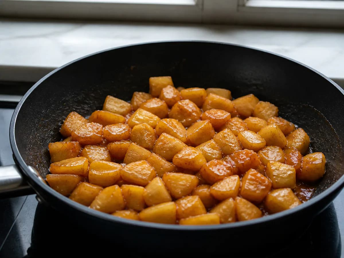 Preparação de Tarte de Maçã "Nos Leva Ao Céu" durante a confeção