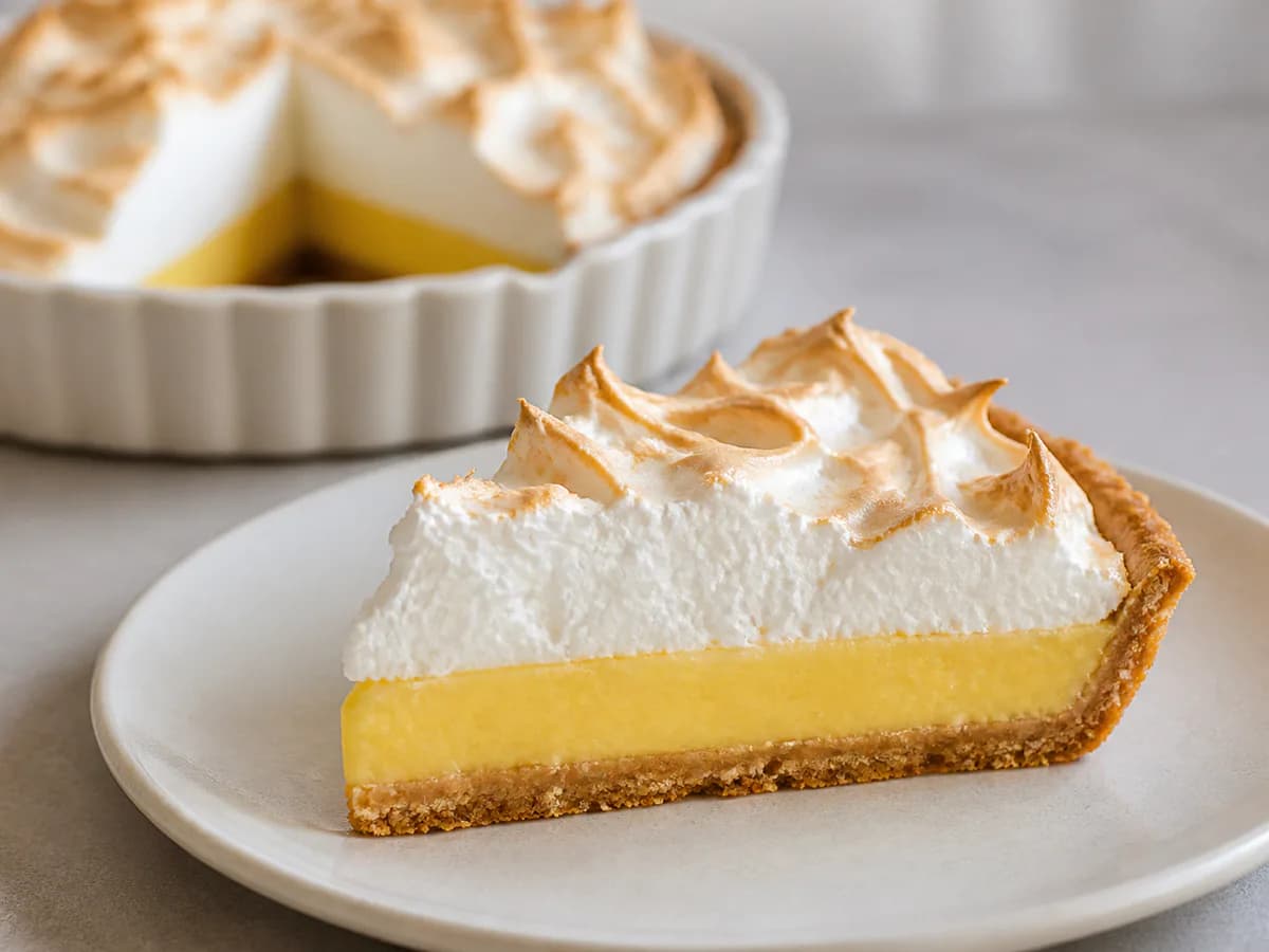 Pormenor de uma porção de Tarte Merengada Clássica