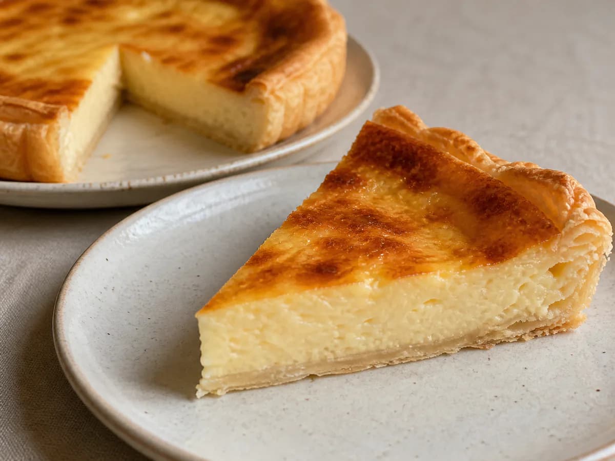 Pormenor de uma porção de Tarte Queijada Delícia Divinal