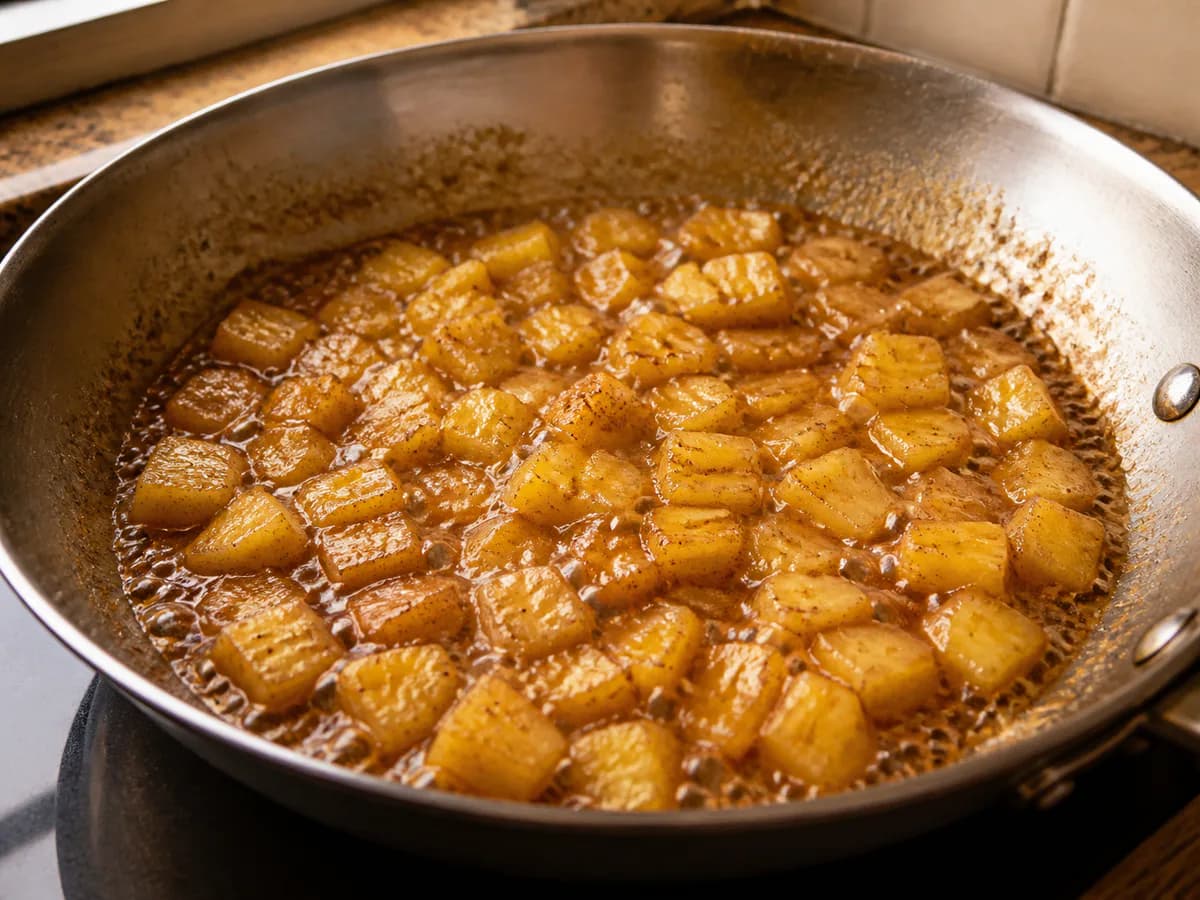 Preparação de Tarteletes de Ananás Caramelizado durante a confeção
