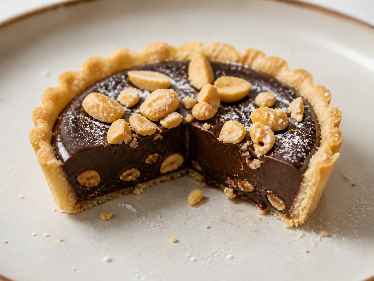 Pormenor de uma porção de Tarteletes de Chocolate com Amendoim