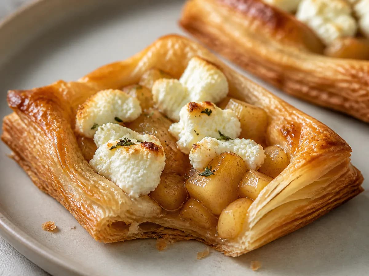 Pormenor de uma porção de Tarteletes de Maçã e Queijo de Cabra