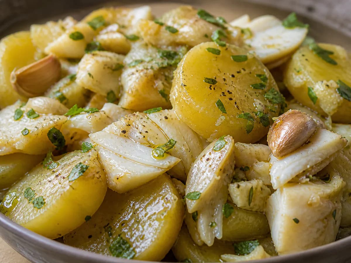 Pormenor de uma porção de Tiborna de Bacalhau à Lagareiro