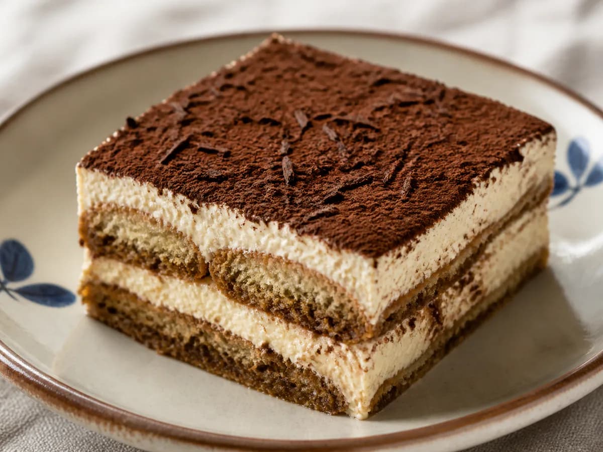 Pormenor de uma porção de Tiramisu com Mascarpone e Café