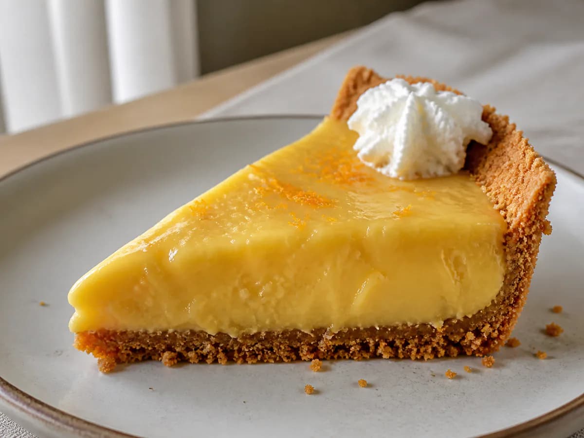 Pormenor de uma porção de Torta com Recheio de Brigadeiro de Laranja
