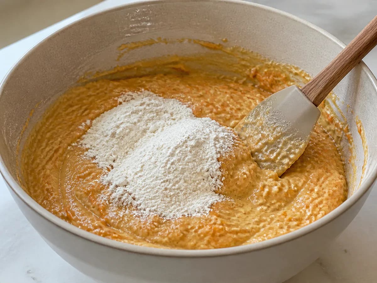 Preparação de Torta de Cenoura com Amêndoa e Coco Muito Boa durante a confeção