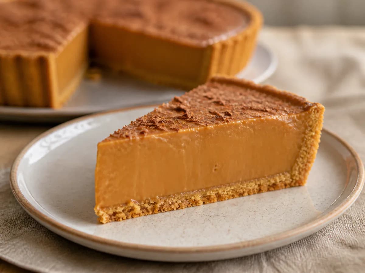 Pormenor de uma porção de Torta de Doce de Leite Cremosa
