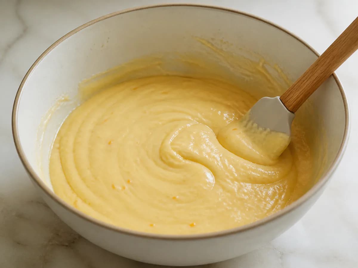 Preparação de Torta de Laranja Fofa durante a confeção