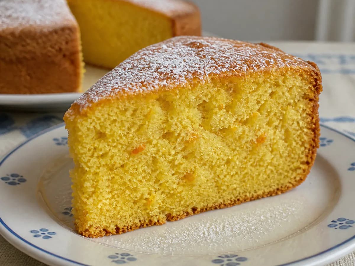 Pormenor de uma porção de Torta de Laranja Fofa