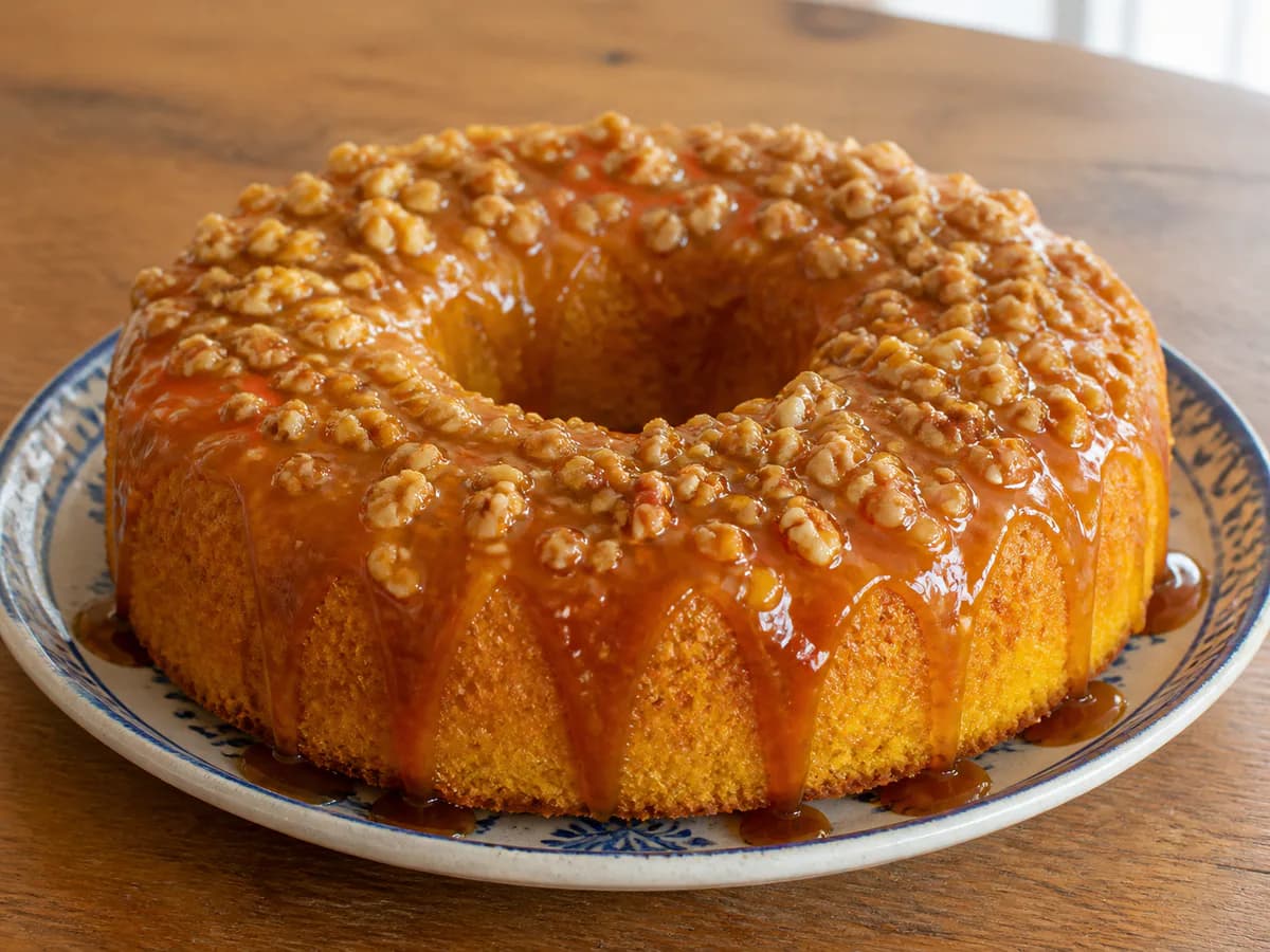 Torta de Laranja com Caramelo e Nozes