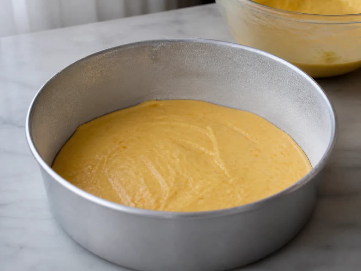 Preparação de Torta Húmida de Laranja com Recheio de Nutella durante a confeção