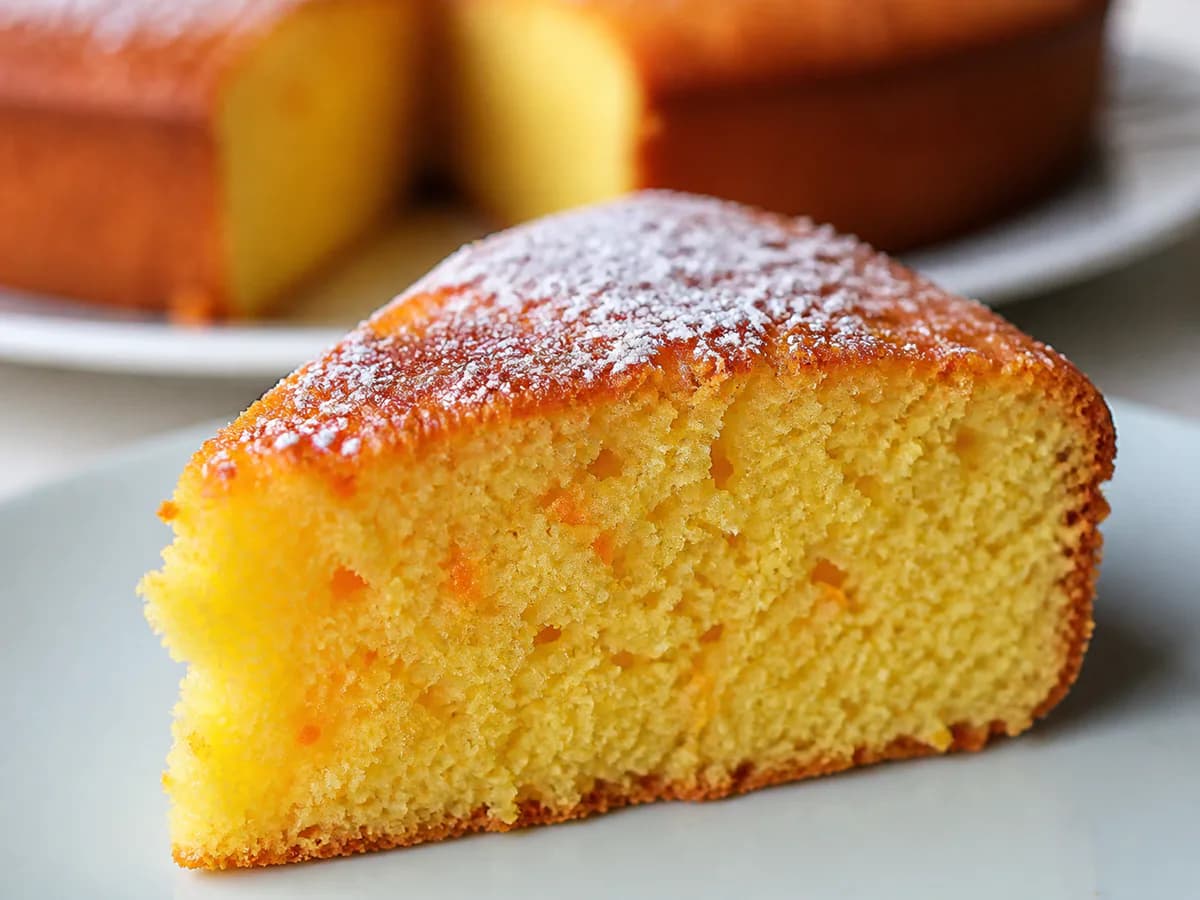 Pormenor de uma porção de Torta de Laranja Fácil de Fazer
