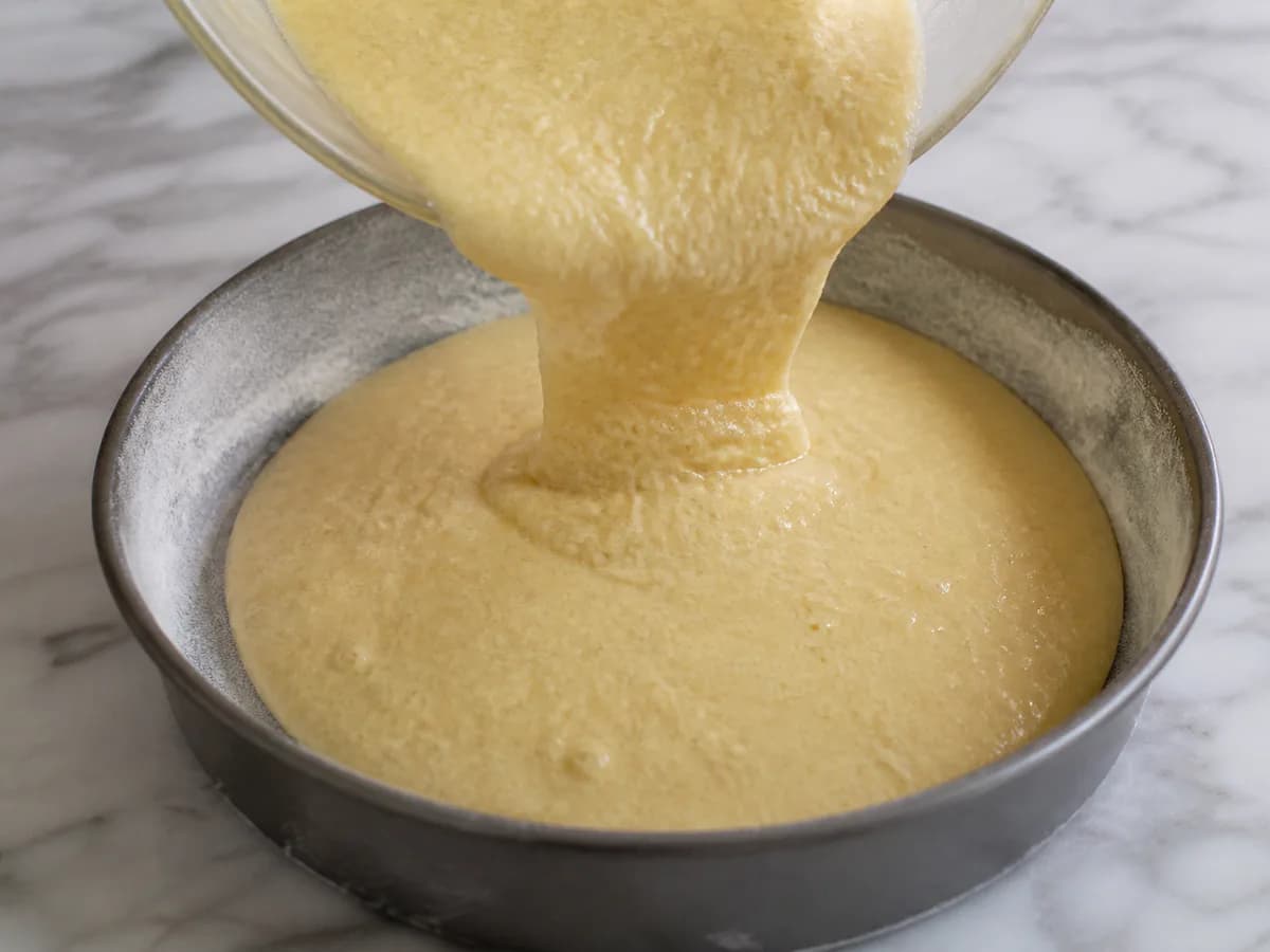 Preparação de Torta Fofa de Amêndoa durante a confeção