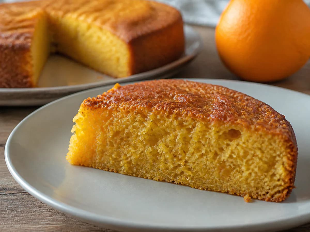 Pormenor de uma porção de Torta de Laranja Sem Açúcar e Sem Glúten